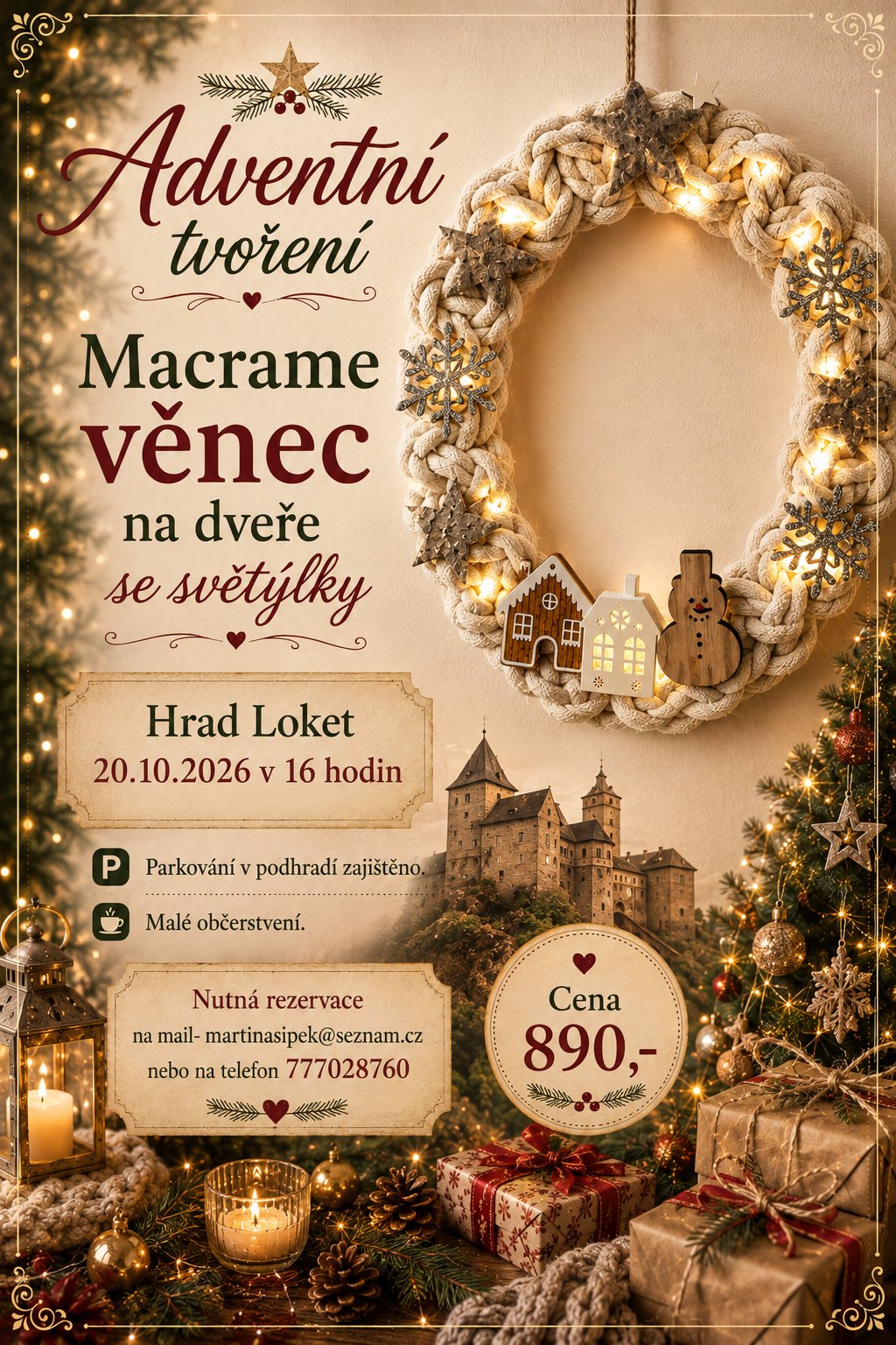 Adventní tvoření: Macrame věnec na dveře se světýlky