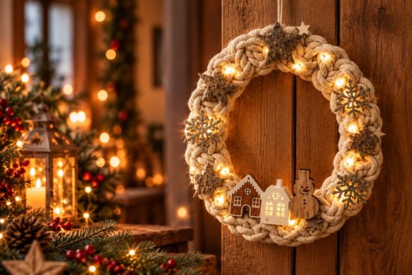 Adventní tvoření: Macrame věnec na dveře se světýlky
